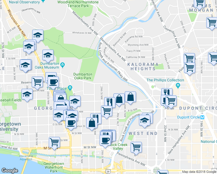 map of restaurants, bars, coffee shops, grocery stores, and more near 2720 28th Street Northwest in Washington, D.C.