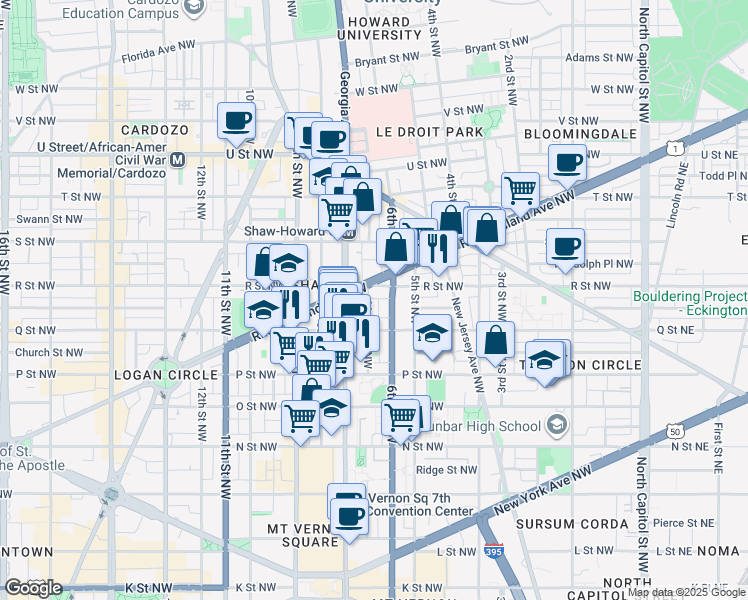 map of restaurants, bars, coffee shops, grocery stores, and more near 101 Independence Avenue Southeast in Washington