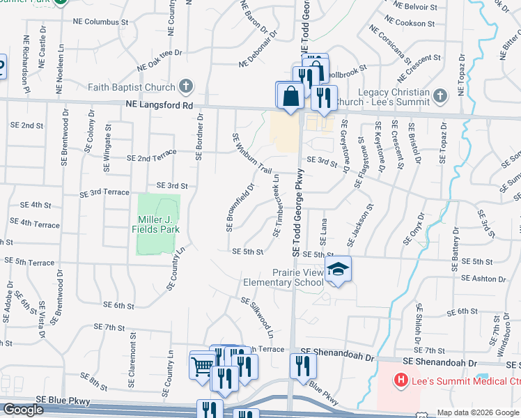 map of restaurants, bars, coffee shops, grocery stores, and more near 409 Southeast Nathan Pass in Lee's Summit