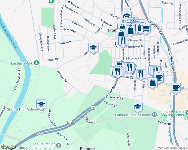 map of restaurants, bars, coffee shops, grocery stores, and more near 188 Elsia Drive in Front Royal