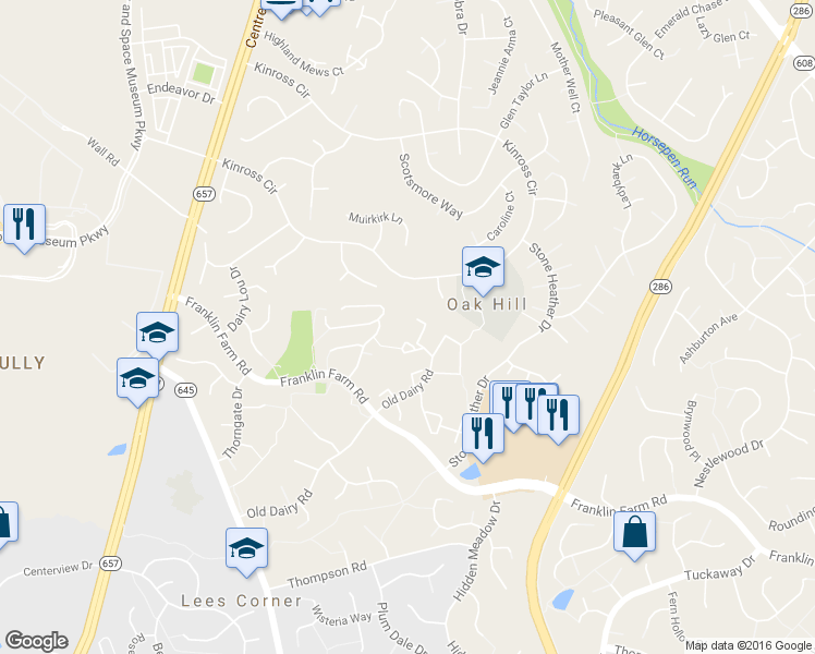 map of restaurants, bars, coffee shops, grocery stores, and more near 13489 Old Dairy Court in Herndon