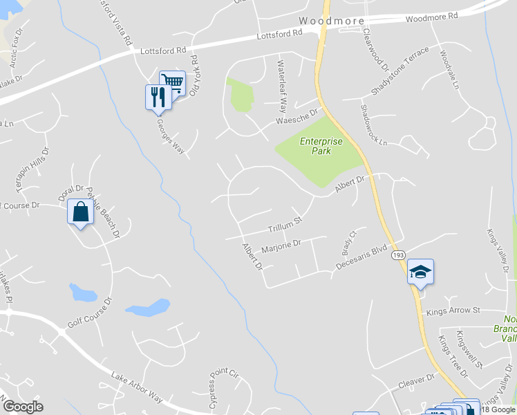 map of restaurants, bars, coffee shops, grocery stores, and more near 11510 Chesley Court in Bowie