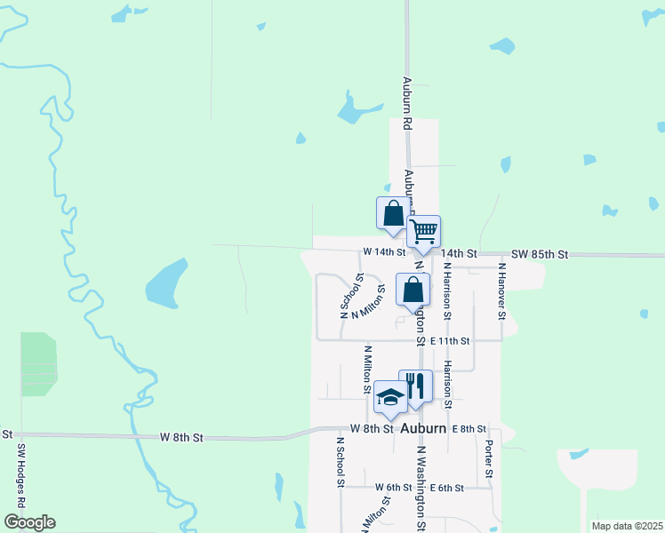 map of restaurants, bars, coffee shops, grocery stores, and more near 401 North Elvira Street in Auburn