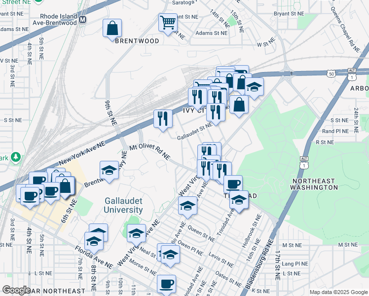 map of restaurants, bars, coffee shops, grocery stores, and more near 101 Independence Avenue Southeast in Washington