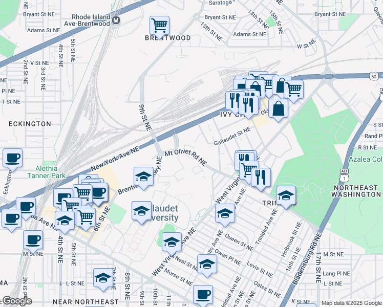 map of restaurants, bars, coffee shops, grocery stores, and more near 101 Independence Avenue Southeast in Washington