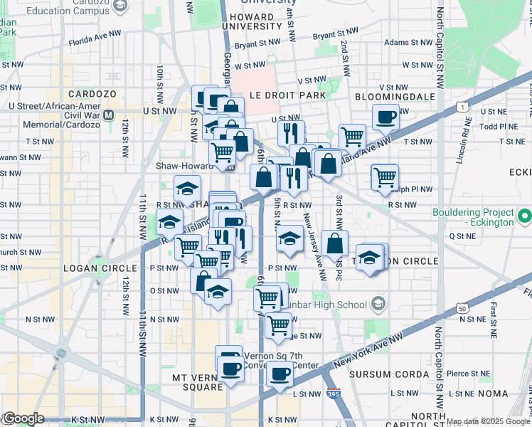 map of restaurants, bars, coffee shops, grocery stores, and more near 101 Independence Avenue Southeast in Washington
