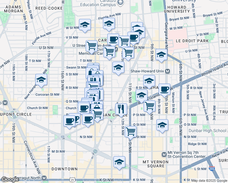 map of restaurants, bars, coffee shops, grocery stores, and more near 101 Independence Avenue Southeast in Washington