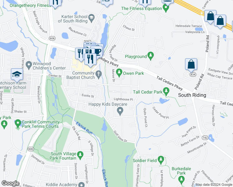 map of restaurants, bars, coffee shops, grocery stores, and more near 43187 Katama Square in Chantilly