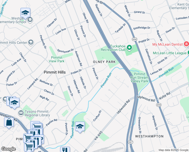 map of restaurants, bars, coffee shops, grocery stores, and more near 1922 Pimmit Drive in Falls Church