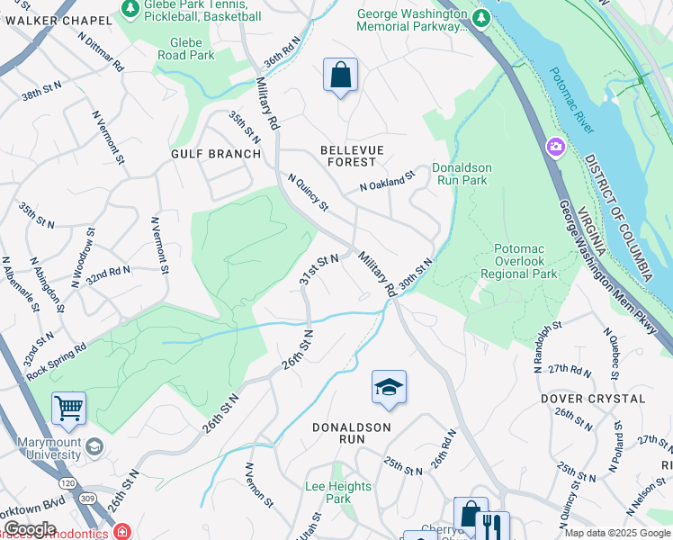 map of restaurants, bars, coffee shops, grocery stores, and more near 3044 North Stafford Street in Arlington