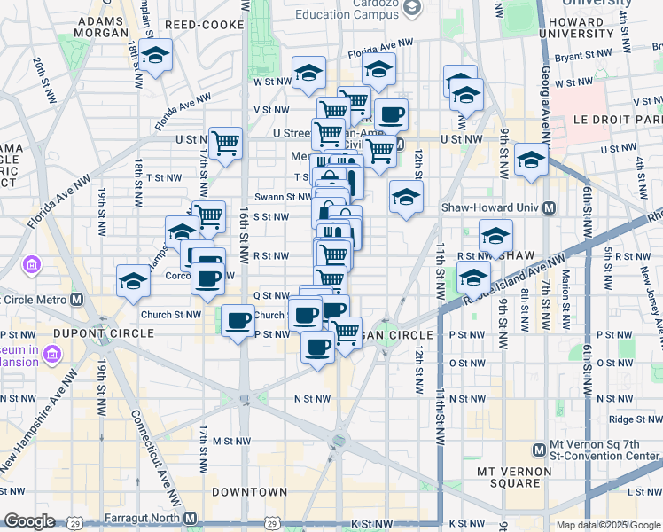 map of restaurants, bars, coffee shops, grocery stores, and more near 101 Independence Avenue Southeast in Washington