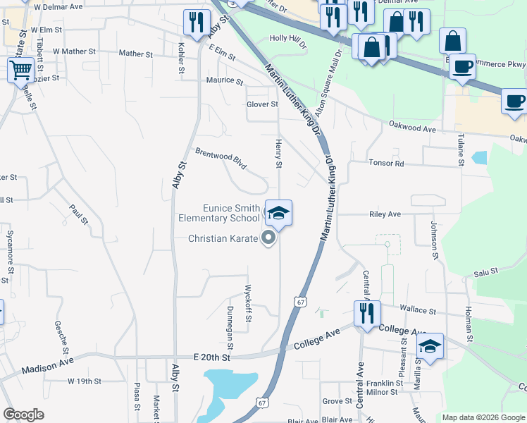 map of restaurants, bars, coffee shops, grocery stores, and more near 2436 Henry Street in Alton