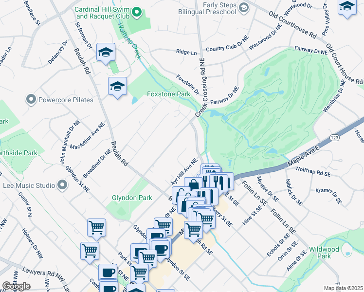map of restaurants, bars, coffee shops, grocery stores, and more near 318 Westview Court Northeast in Vienna