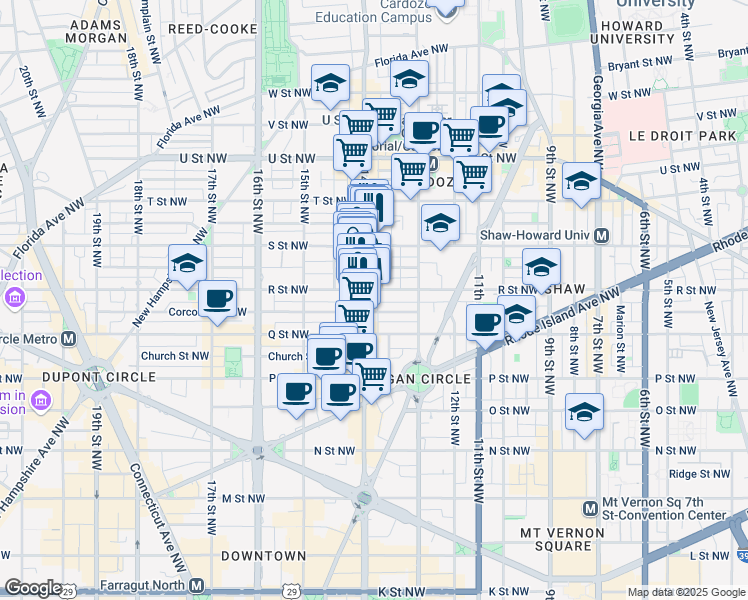 map of restaurants, bars, coffee shops, grocery stores, and more near 101 Independence Avenue Southeast in Washington