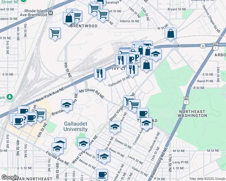 map of restaurants, bars, coffee shops, grocery stores, and more near 101 Independence Avenue Southeast in Washington