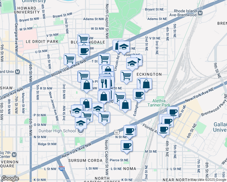 map of restaurants, bars, coffee shops, grocery stores, and more near 101 Independence Avenue Southeast in Washington