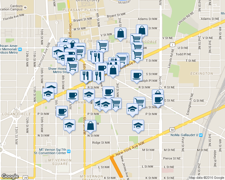 map of restaurants, bars, coffee shops, grocery stores, and more near 101 Independence Avenue Southeast in Washington