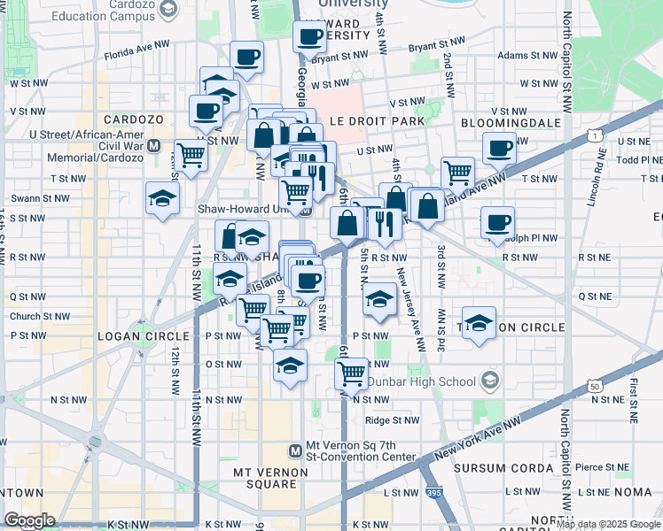map of restaurants, bars, coffee shops, grocery stores, and more near 101 Independence Avenue Southeast in Washington