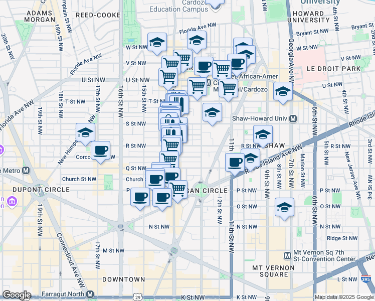 map of restaurants, bars, coffee shops, grocery stores, and more near 101 Independence Avenue Southeast in Washington