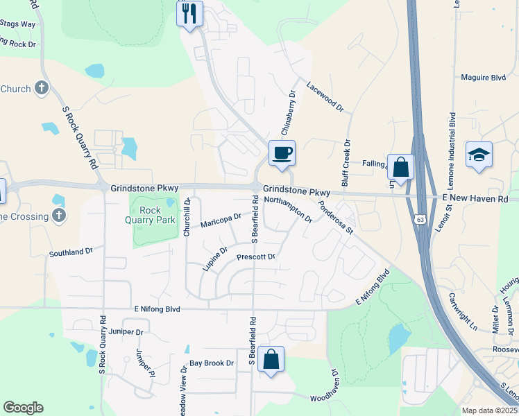 map of restaurants, bars, coffee shops, grocery stores, and more near 2321 Tempe Court in Columbia