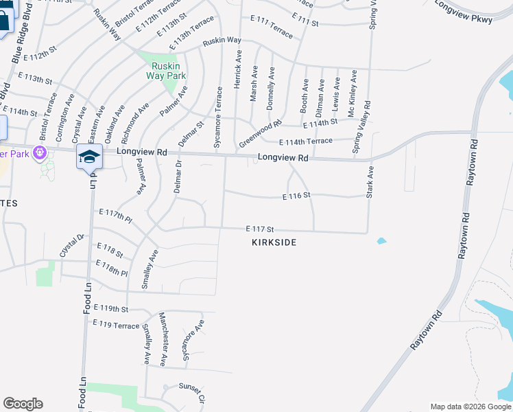 map of restaurants, bars, coffee shops, grocery stores, and more near 8304 East 116 Street in Kansas City