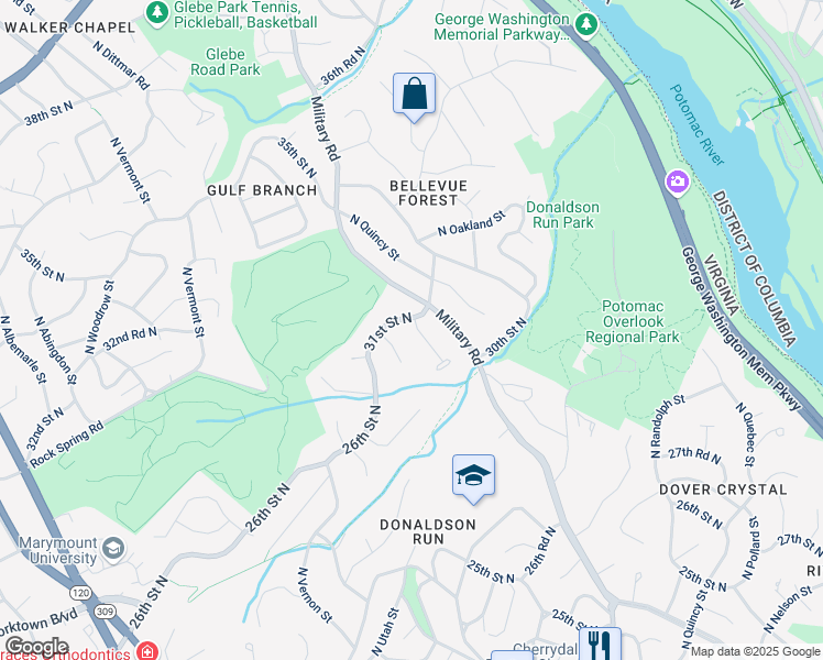 map of restaurants, bars, coffee shops, grocery stores, and more near 3044 North Stafford Street in Arlington