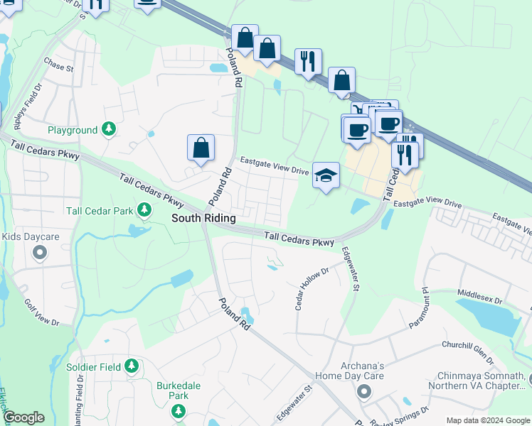 map of restaurants, bars, coffee shops, grocery stores, and more near Sonora Seed Terrace in Chantilly