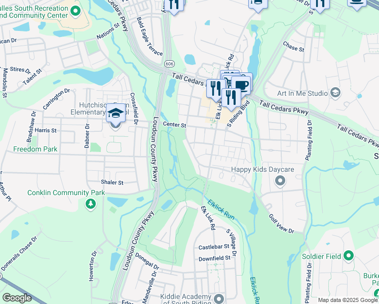 map of restaurants, bars, coffee shops, grocery stores, and more near 42979 Golf View Drive in Chantilly