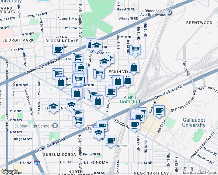 map of restaurants, bars, coffee shops, grocery stores, and more near 101 Independence Avenue Southeast in Washington