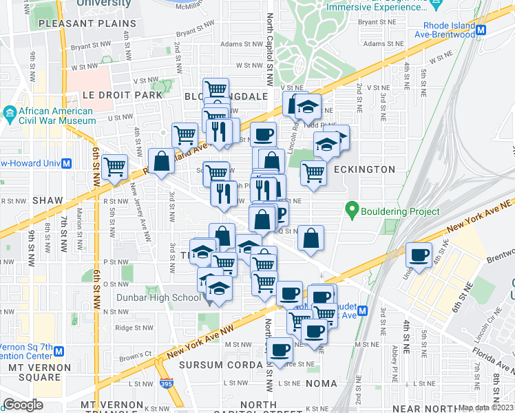 map of restaurants, bars, coffee shops, grocery stores, and more near 20 R Street Northwest in Washington