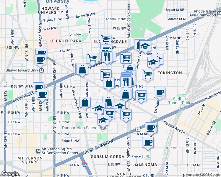 map of restaurants, bars, coffee shops, grocery stores, and more near 101 Independence Avenue Southeast in Washington