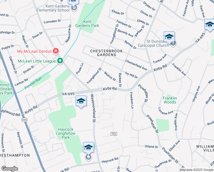 map of restaurants, bars, coffee shops, grocery stores, and more near 1952 Kirby Road in McLean