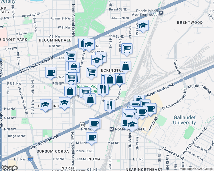 map of restaurants, bars, coffee shops, grocery stores, and more near 101 Independence Avenue Southeast in Washington