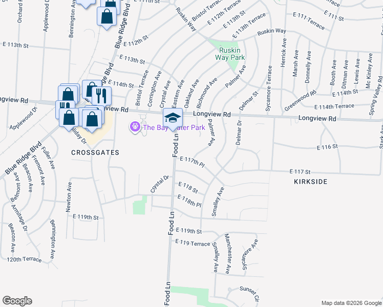 map of restaurants, bars, coffee shops, grocery stores, and more near 11635 Food Lane in Kansas City