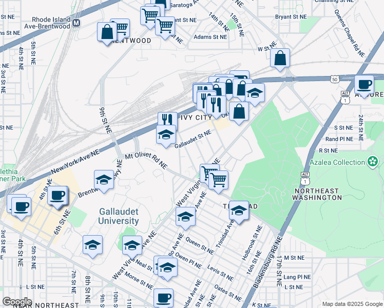map of restaurants, bars, coffee shops, grocery stores, and more near 101 Independence Avenue Southeast in Washington