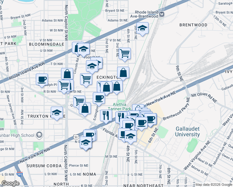 map of restaurants, bars, coffee shops, grocery stores, and more near 101 Independence Avenue Southeast in Washington