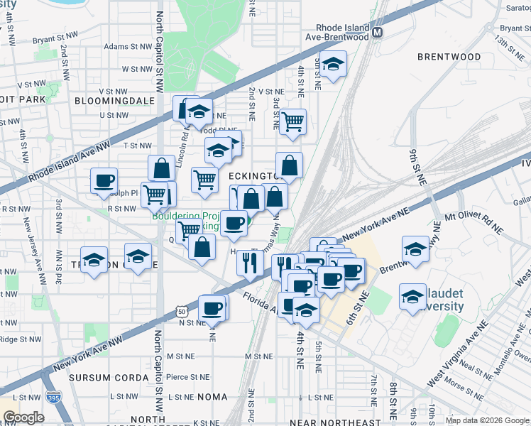 map of restaurants, bars, coffee shops, grocery stores, and more near 101 Independence Avenue Southeast in Washington