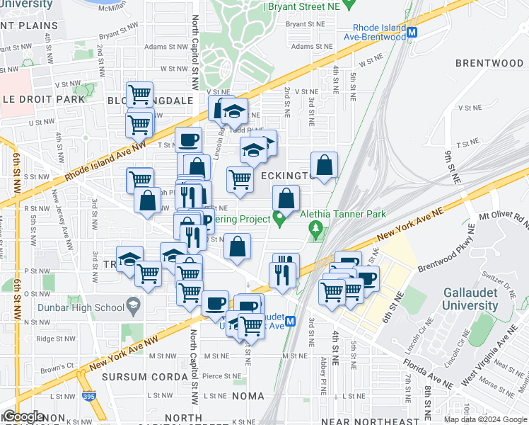 map of restaurants, bars, coffee shops, grocery stores, and more near 101 Independence Avenue Southeast in Washington