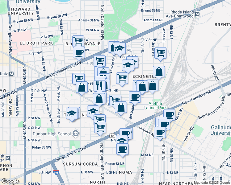 map of restaurants, bars, coffee shops, grocery stores, and more near 101 Independence Avenue Southeast in Washington