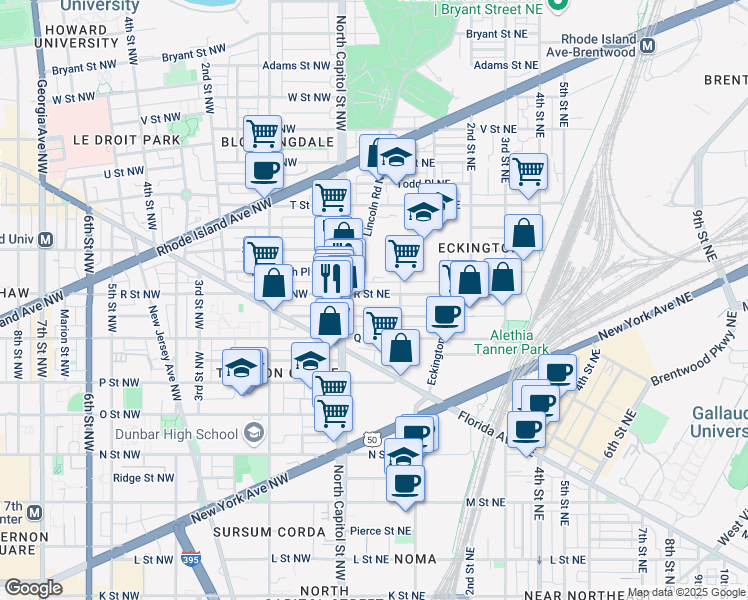map of restaurants, bars, coffee shops, grocery stores, and more near 101 Independence Avenue Southeast in Washington