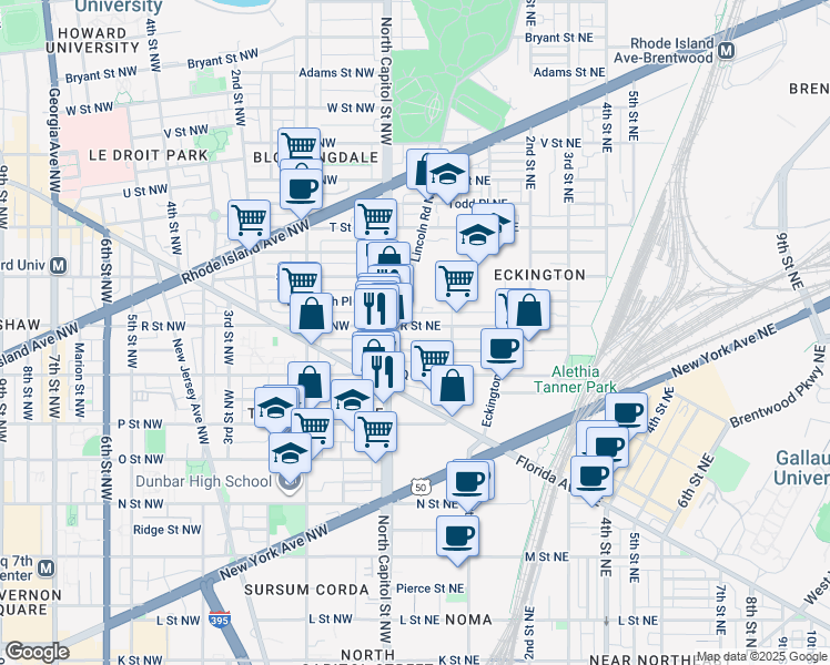 map of restaurants, bars, coffee shops, grocery stores, and more near 101 Independence Avenue Southeast in Washington