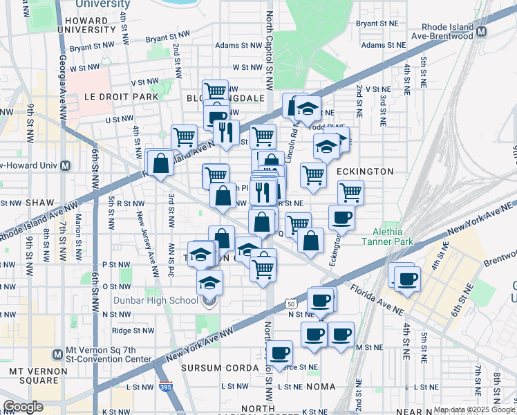 map of restaurants, bars, coffee shops, grocery stores, and more near 101 Independence Avenue Southeast in Washington