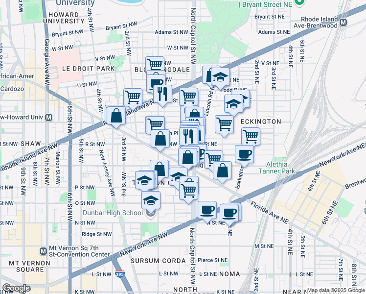 map of restaurants, bars, coffee shops, grocery stores, and more near 101 Independence Avenue Southeast in Washington