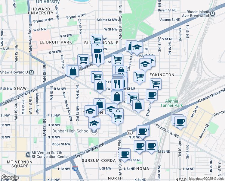 map of restaurants, bars, coffee shops, grocery stores, and more near 101 Independence Avenue Southeast in Washington