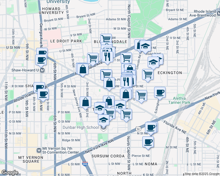 map of restaurants, bars, coffee shops, grocery stores, and more near 101 Independence Avenue Southeast in Washington