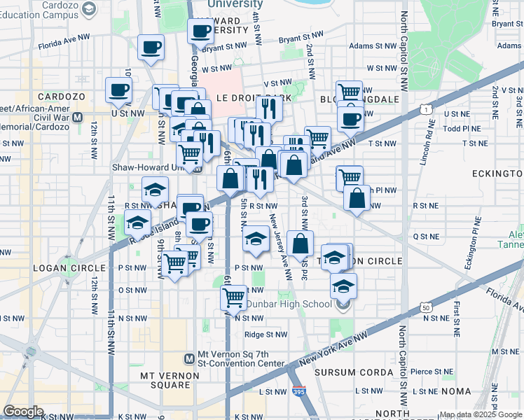 map of restaurants, bars, coffee shops, grocery stores, and more near 101 Independence Avenue Southeast in Washington