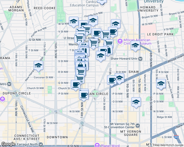map of restaurants, bars, coffee shops, grocery stores, and more near 101 Independence Avenue Southeast in Washington