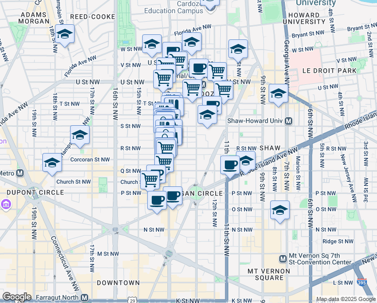 map of restaurants, bars, coffee shops, grocery stores, and more near 101 Independence Avenue Southeast in Washington