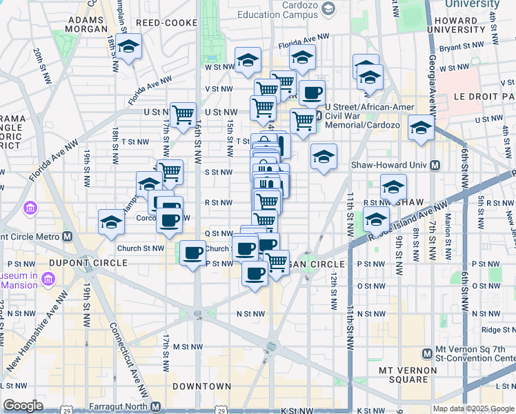 map of restaurants, bars, coffee shops, grocery stores, and more near 101 Independence Avenue Southeast in Washington