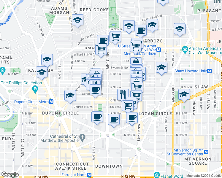 map of restaurants, bars, coffee shops, grocery stores, and more near 101 Independence Avenue Southeast in Washington